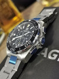 Tag Heuer Aquaracer Quartz Chronograph Black Dial Silver Steel Strap Jam Tangan untuk Pria - CAY111A.BA0927