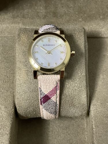Burberry The City Diamonds Mother of Pearl Dial Brown Leather