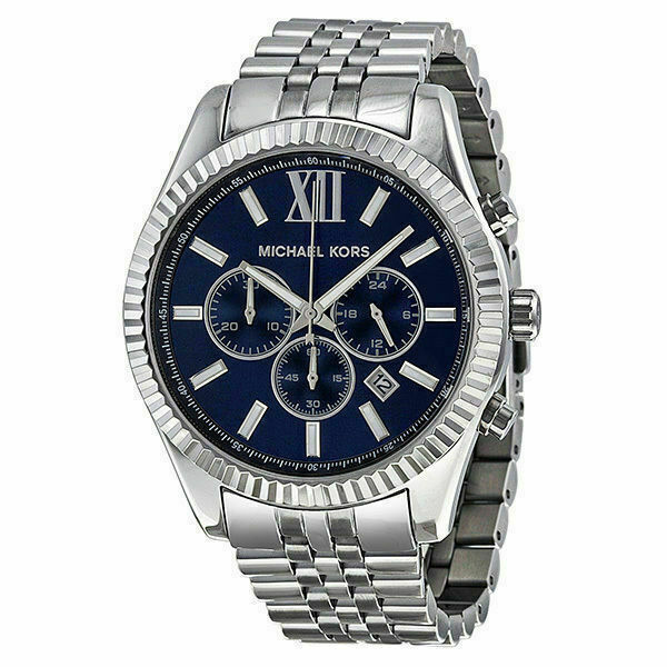 Michael Kors Lexington Chronograph Blue Dial Silver Steel Strap