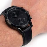 Hugo Boss Blackout Chronograph Black Dial Black Leather Strap Watch For Men - HB1512567