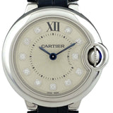 Cartier Ballon Bleu de Cartier Diamonds Silver Dial Black Leather Strap Watch for Women - W4BB0008