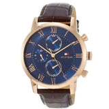 Tommy Hilfiger Kane Chronograph Blue Dial Brown Leather Strap Watch for Men - 1791399