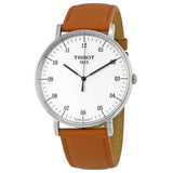 Tissot T Classic Everytime Jam Tangan Tali Kulit Coklat Dial Putih Besar Untuk Pria - T109.610.16.037.00
