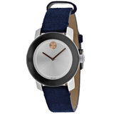 Movado Bold Silver Dial Blue Leather Strap Watch for Women - 3600446