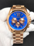 Michael Kors Bradshaw Quartz Blue Dial Rose Gold Steel Strap Watch For Women - MK5951