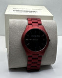 Michael Kors Slim Runway Quartz Black Dial Red Steel Strap Watch for Men - MK8712