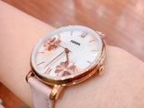 Fossil Jacqueline Three Hand Mother of Pearl Dial Pink Leather Strap Watch for Women - ES4671