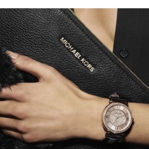 Michael Kors Catlin Rose Gold Crystal Dial Black Leather Strap Watch for Women - MK2376