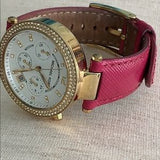 Michael Kors Parker White Dial Pink Leather Strap Watch for Women - MK2297