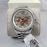 Michael Kors Lexington Chronograph Silver Dial Silver Steel Strap Watch for Men - MK8515