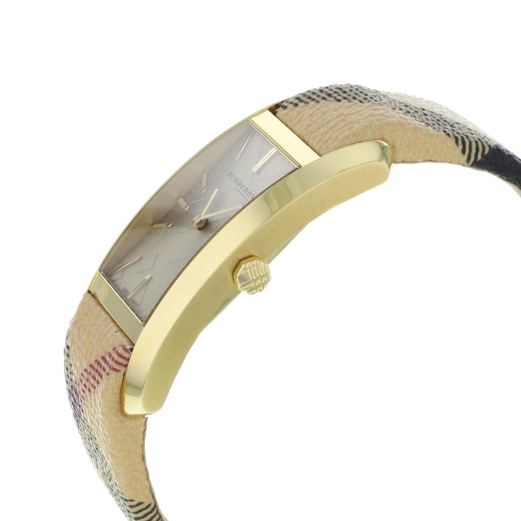 Burberry Pioneer Champagne Dial Haymarket Beige Leather Strap