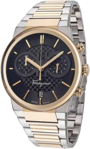 Salvatore Ferragamo F-80 Classic Black Dial Two Tone Steel Strap Watch for Men - SFME00921