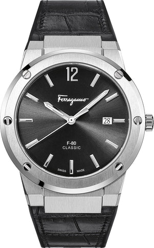 Salvatore Ferragamo F-80 Classic Black Dial Black Leather Strap  Watch for Men - SFDT00219