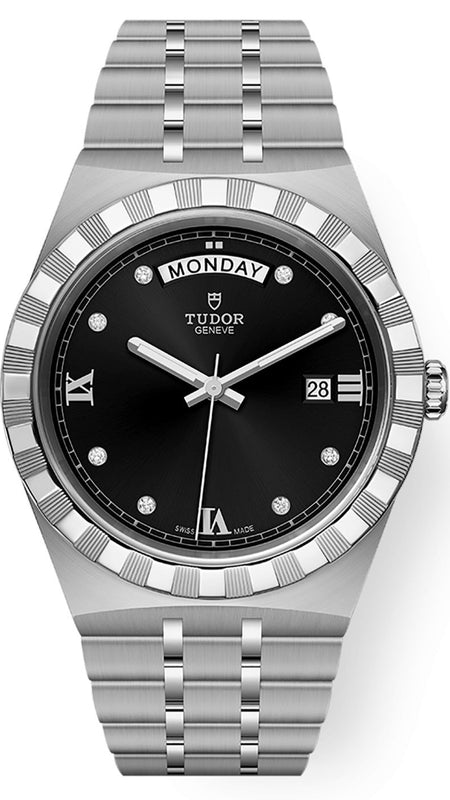 Tudor Royal Automatic Diamonds Black Dial Silver Steel Strap Watch for Men - M28600-0004