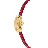 Versace Virtus Mini Quartz Gold Dial Red Leather Strap Watch For Women - VET300521