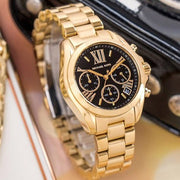 Michael Kors Bradshaw Chronograph Black Dial Gold Steel Strap Watch For Women - MK6959