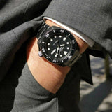 Seiko 5 Sports Automatic Black Dial Black Steel Strap Watch For Men - SRPD65K1