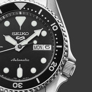 Seiko 5 Sports SKX Automatic Black Dial Silver Steel Strap Watch For Men - SRPK29K1