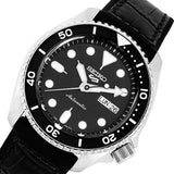 Seiko 5 Sports SKX Automatic Black Dial Black Leather Strap Watch for Men - SRPD55K2