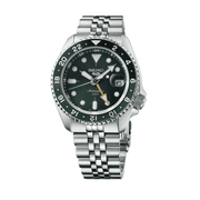 Seiko 5 Sports SKX GMT Automatic Green Dial Silver Steel Strap Watch For Men - SSK035K1