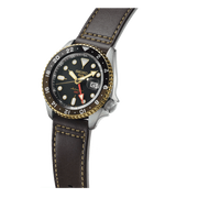 Seiko 5 Sports SKX GMT Automatic Mocha Black Dial Brown Leather Strap Watch For Men - SSK036K1