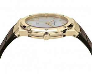 Salvatore Ferragamo F-80 Classic Silver Dial Brown Leather Strap Watch for Men - SFDT00419