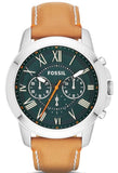 Fossil Grant Chronograph Green Dial Brown Leather Strap Watch for Men - FS4918