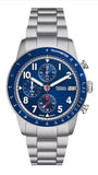 Fossil Sport Tourer Chronograph Blue Dial Silver Steel Strap Watch for Men - FS6047