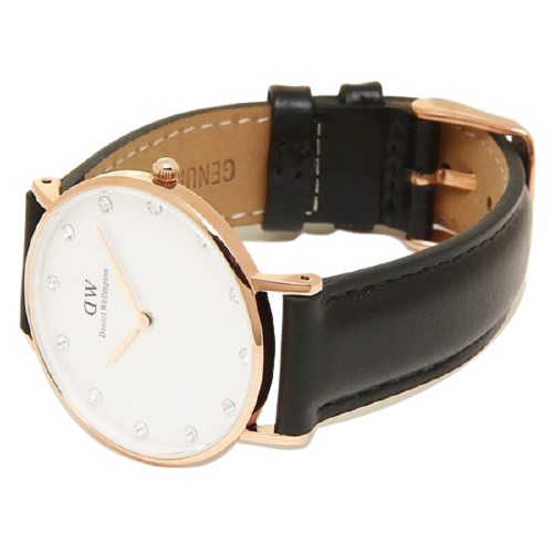 Daniel Wellington Classic Sheffield White Dial Black Leather Strap Watch For Women
