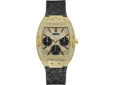 Guess Raven Diamonds Champagne Dial Black Rubber Strap Watch For Women - GW0105L2