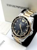 Emporio Armani Quartz Black Dial Two Tone Steel Strap Watch For Men - AR80017