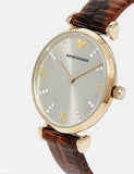 Emporio Armani Gianni T Bar Beige Dial Brown Leather Strap Watch For Women - AR1883