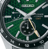 Seiko Presage Sharp Edged Series GMT Green Dial Silver Steel Strap Watch For Men - SPB219J1