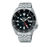 Seiko 5 Sports Automatic GMT Black Dial Silver Steel Strap Watch For Men - SSK001K1