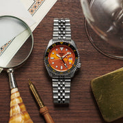 Seiko 5 Sports GMT Automatic Orange Dial Silver Steel Strap Watch For Men - SSK005K1