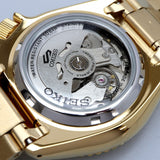Seiko 5 Sports Automatic Black Dial Gold Steel Strap Watch For Men - SRPK18