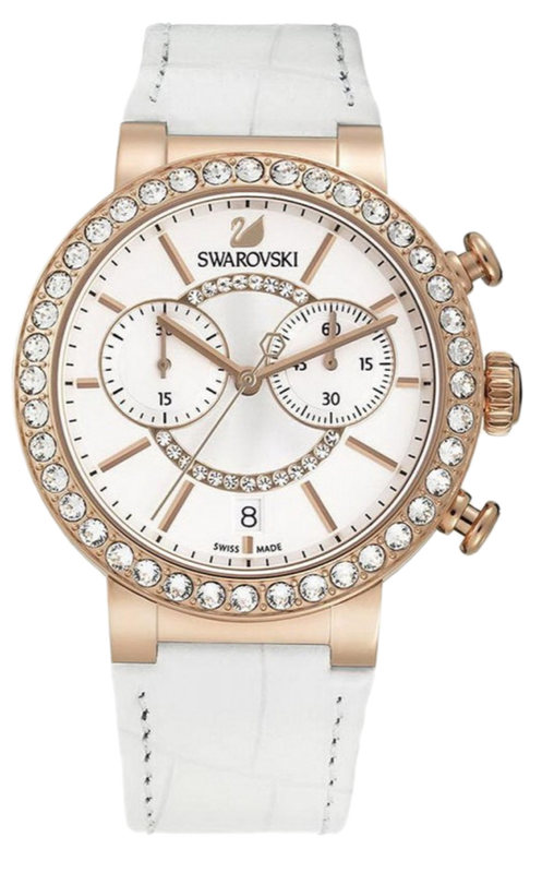 Swarovski Citra Sphere Chrono White Dial White Leather Strap Watch Swarovski Citra Sphere Chrono White Dial White Leather Strap Watch