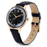 Swarovski Octea Nova Black Dial Black Leather Strap Watch for Women - 5650033