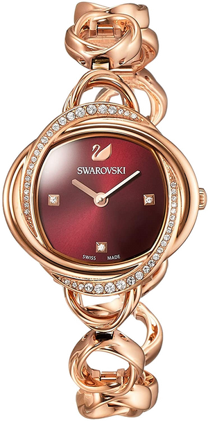 Swarovski Crystal Flower Red Dial Rose Gold Steel Strap Watch for Women - 5552783