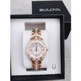 Bulova Crystal Mother of Pearl Dial Rose Gold Steel Strap Watch for Women - 98L197