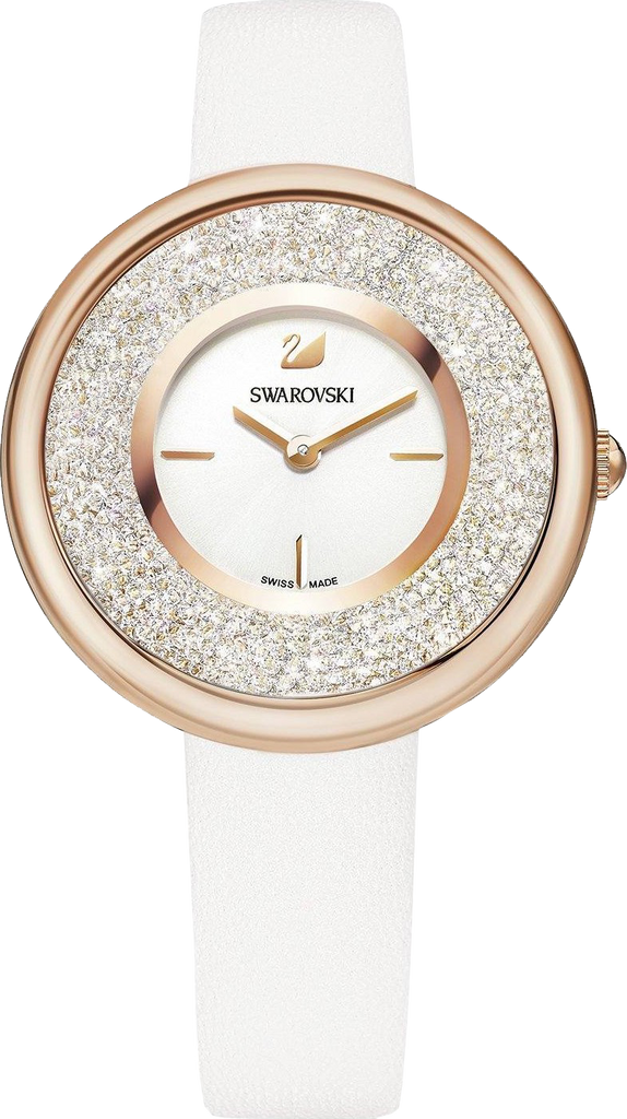 Swarovski Crystalline Pure White Dial White Leather Strap Watch