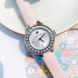 Swarovski Lovely Crystals Silver Dial Pink Leather Strap Watch for Women - 5261493