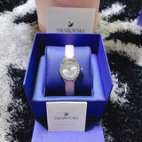 Swarovski Lovely Crystals Silver Dial Pink Leather Strap Watch for Women - 5261493