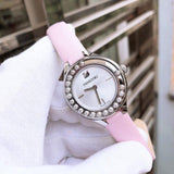 Swarovski Lovely Crystals Silver Dial Pink Leather Strap Watch for Women - 5261493