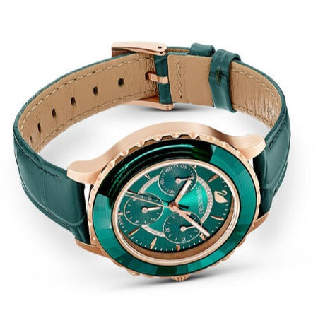 Swarovski Octea Lux Chrono Emerald Green Dial Green Leather Strap Watc