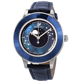 Swarovski Octea Lux Moon Crystal Blue Dial Blue Leather Strap Watch for Women - 5516305