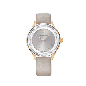 Swarovski Octea Nova Grey Dial Grey Leather Strap Watch for Women - 5295326