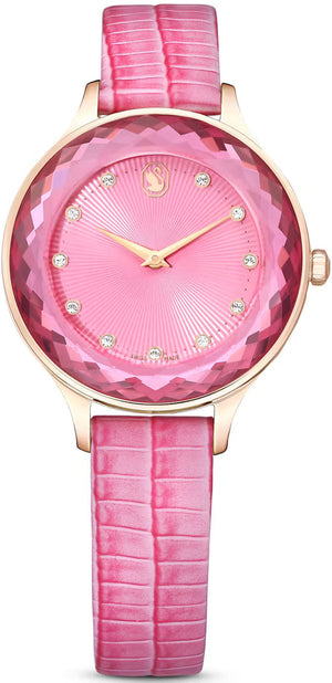 Swarovski Octea Nova Pink Dial Pink Leather Strap Watch for Women - 5650030