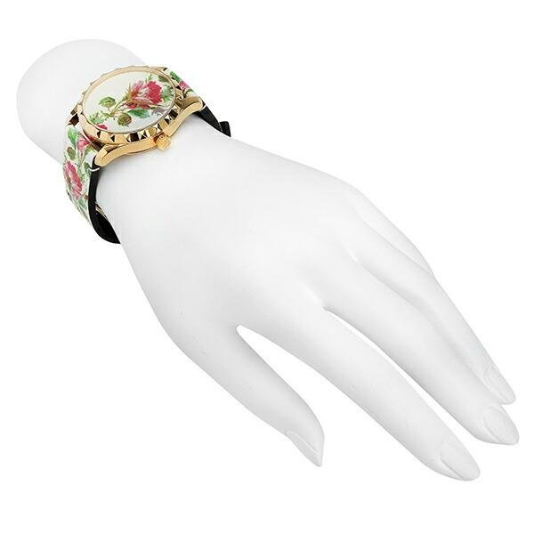 Gucci G Timeless Floral Gold Dial White Leather Strap Watch  display picture 2