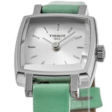 Tissot T Lady Lovely Square Silver Dial Light Green Leather Strap Watch for Women - T058.109.16.031.01